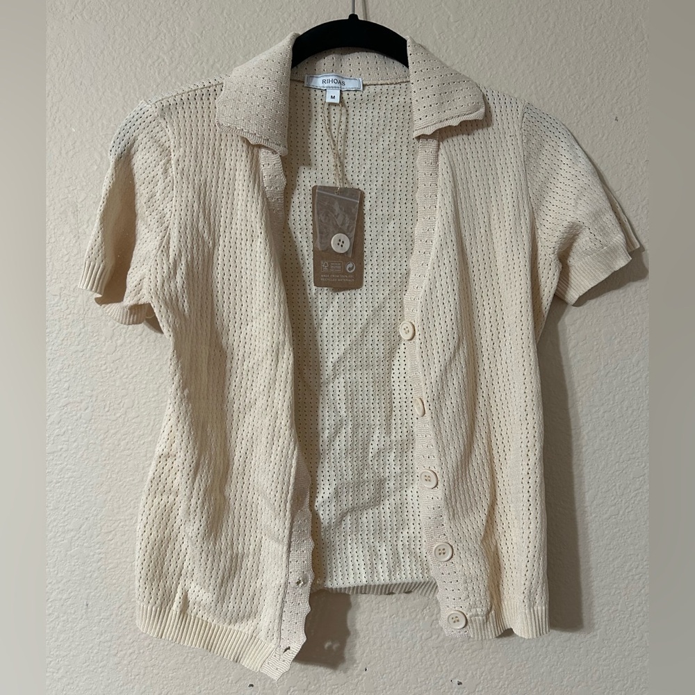 RIHOAS Beige Textured Button Up Knit Cardigan